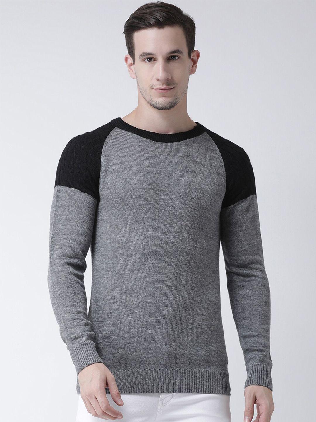 club york men grey & black colourblocked pullover