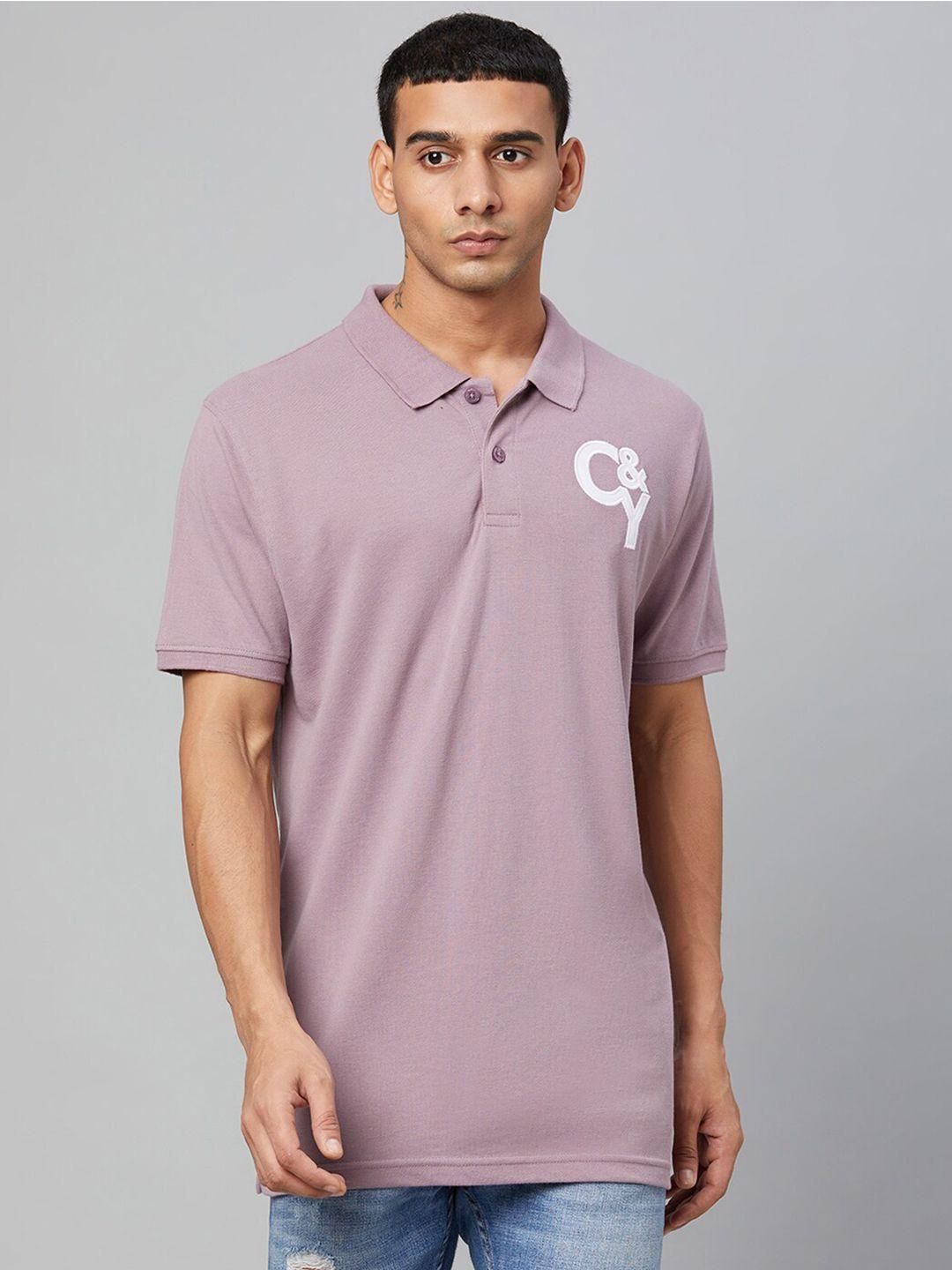 club york men lavender polo collar regular fit t-shirt