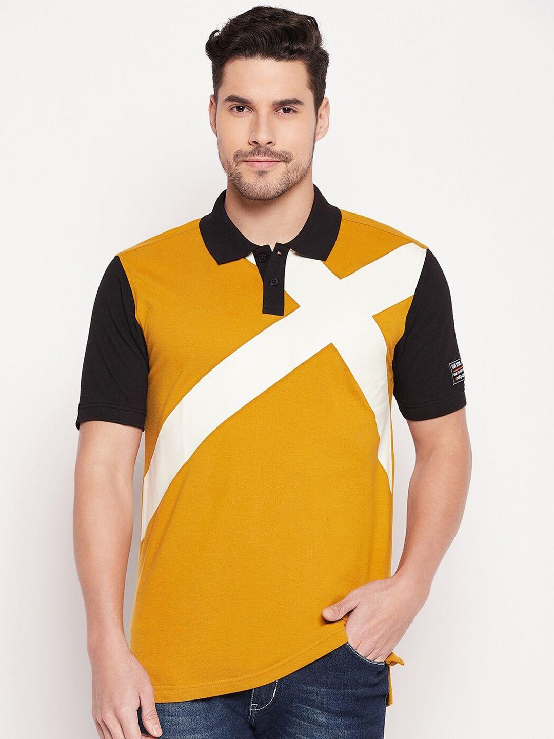 club york men mustard yellow colourblocked polo collar t-shirt