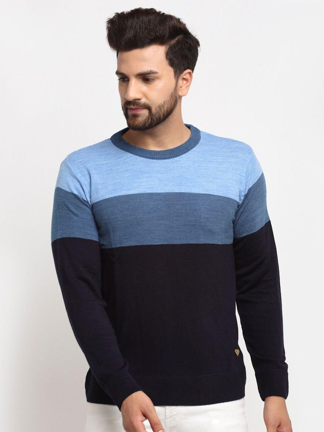 club york men navy blue & blue colourblocked pullover