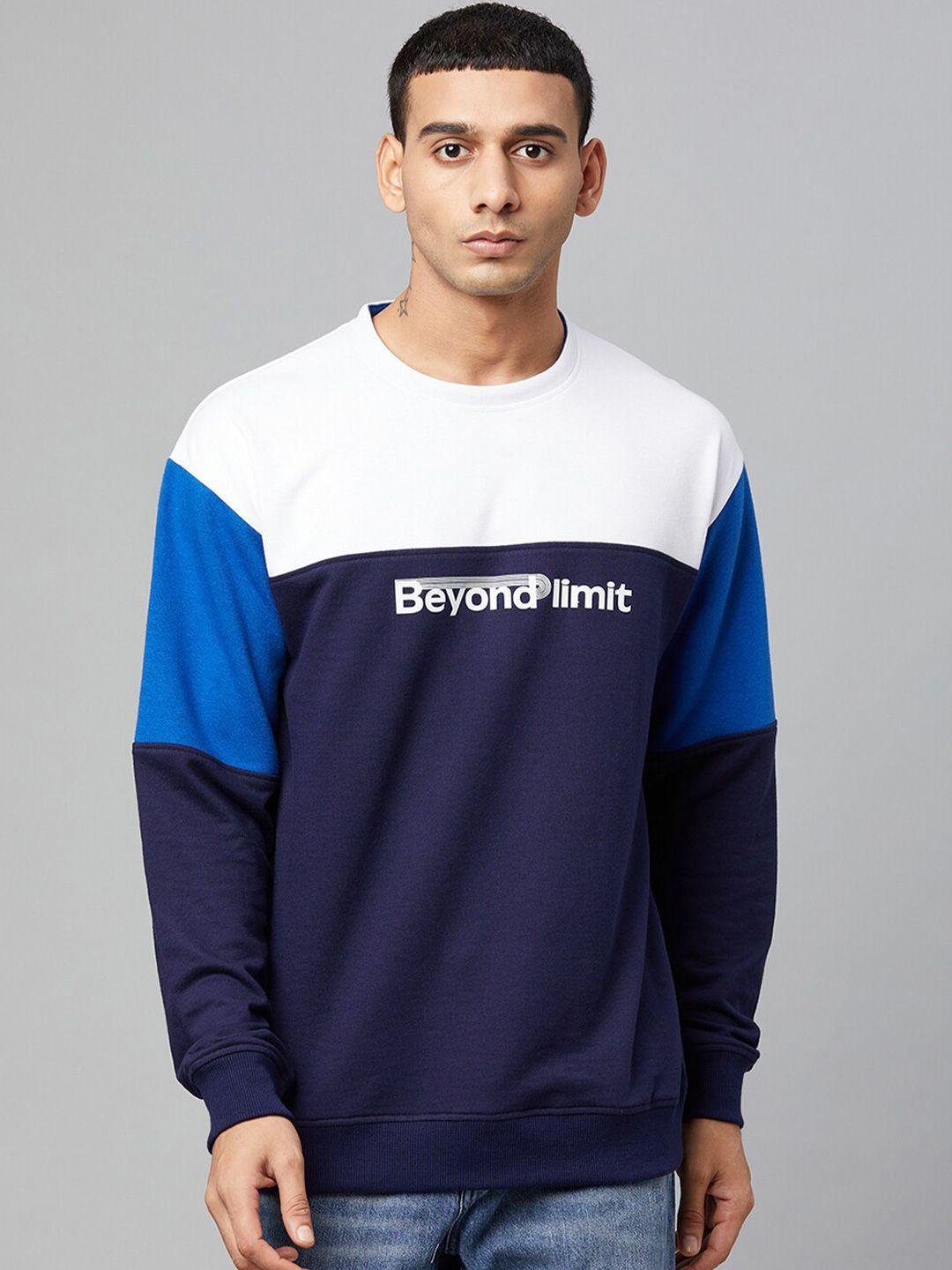 club york men navy blue colourblocked sweatshirt