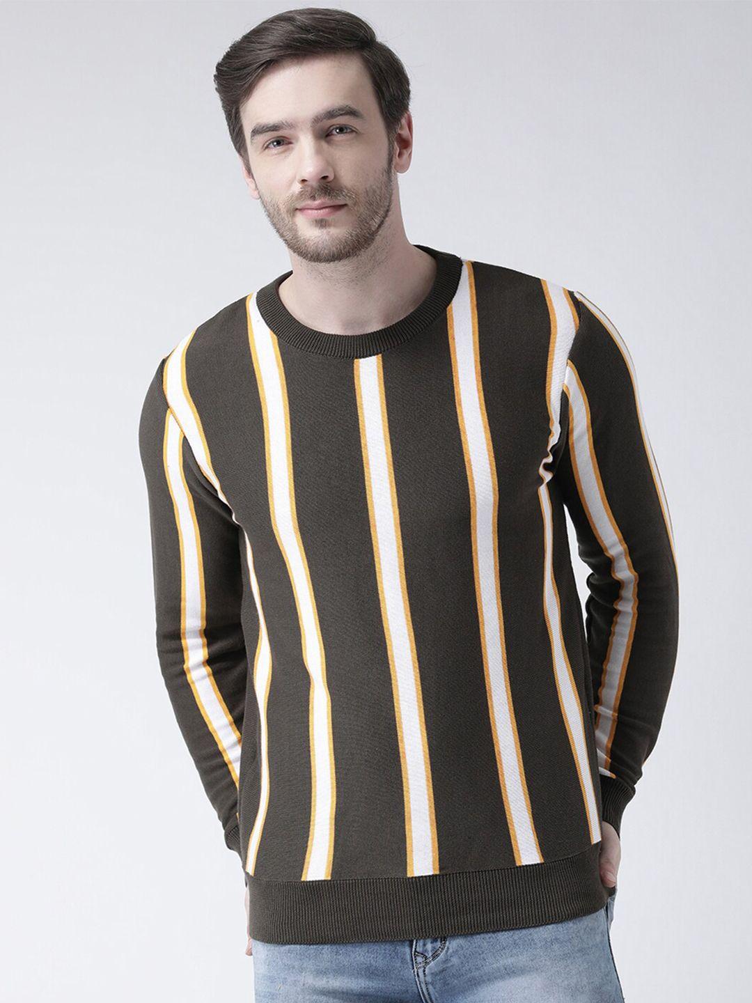 club york men olive green & white striped pullover