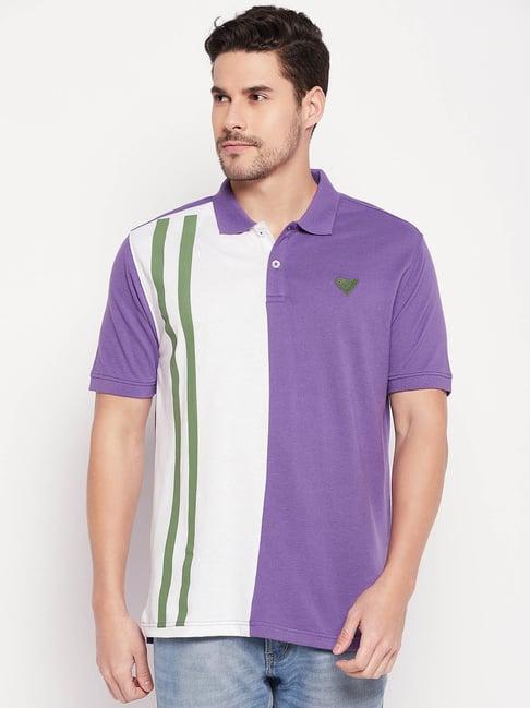 club york men purple colourblocked polo collar t-shirt