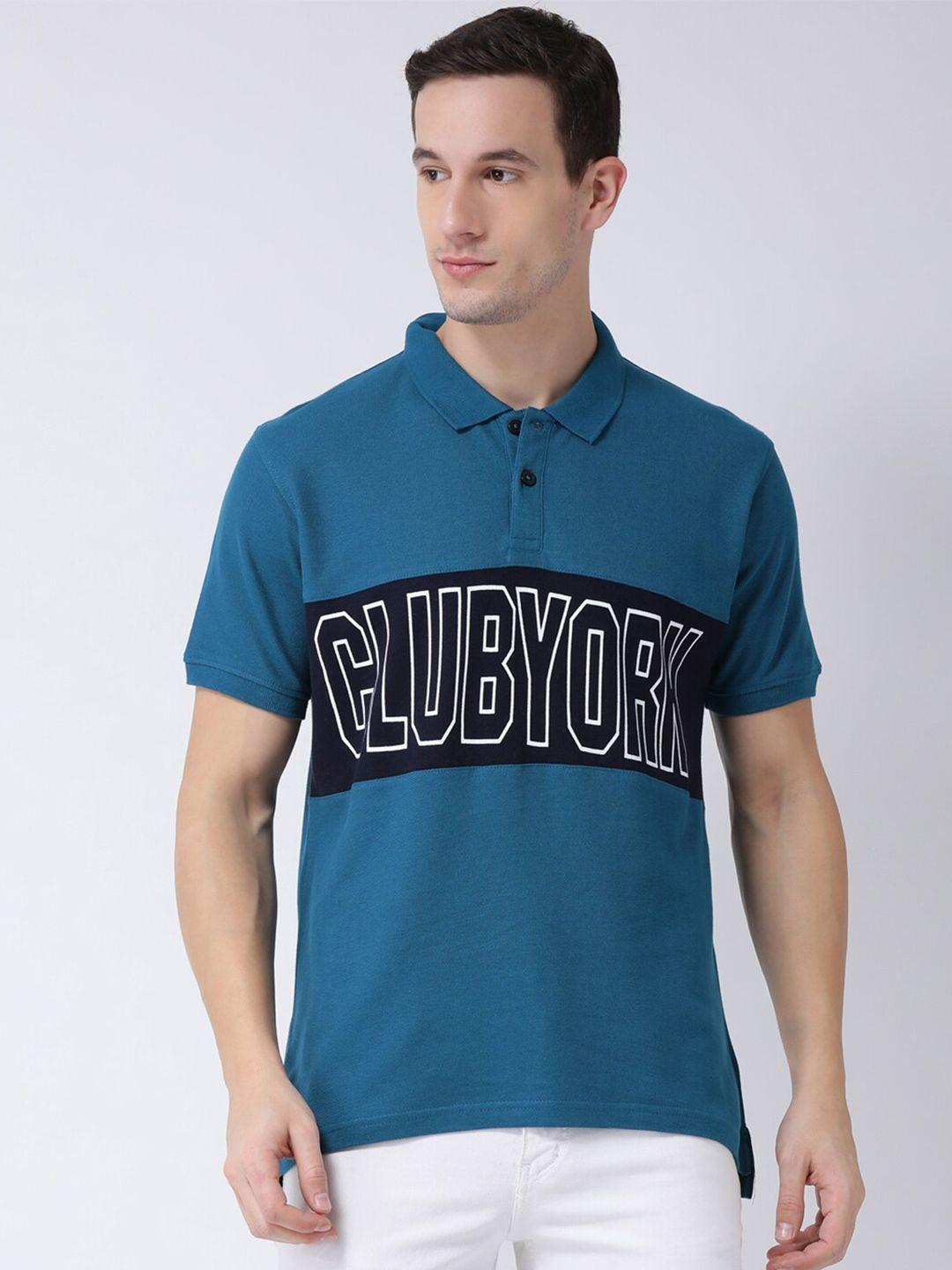 club york men teal typography printed cotton t-shirt