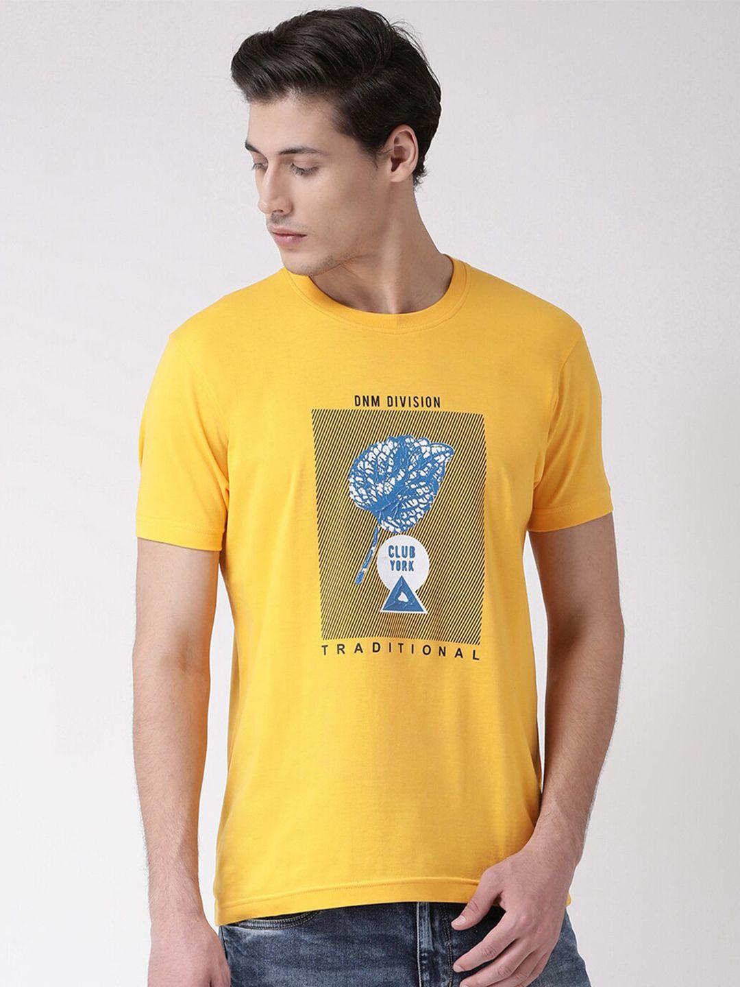 club york men yellow printed cotton t-shirt