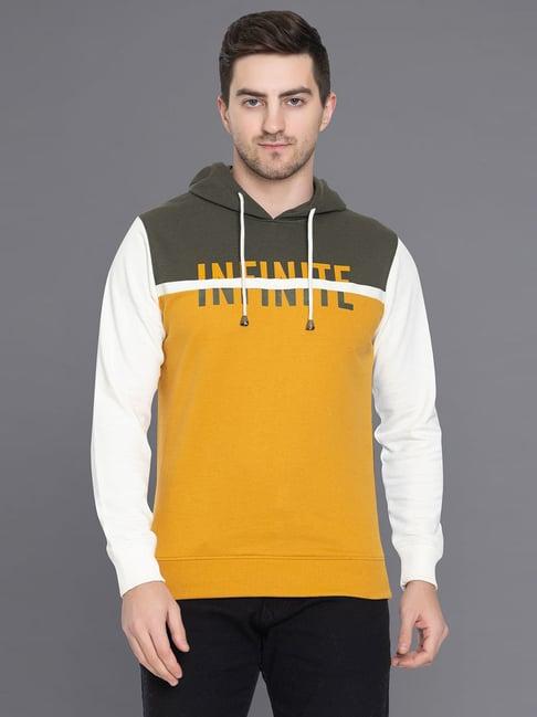 club york mustard & grey regular fit colour-block hooded sweatshirt