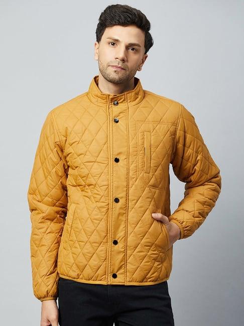 club york mustard regular fit mock collar jacket