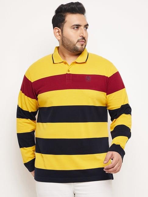 club york mustard regular fit striped polo t-shirt