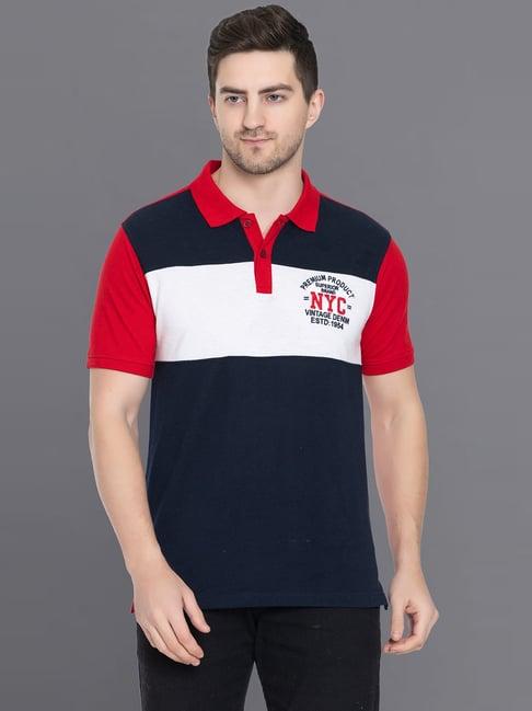 club york navy & red regular fit colour-block t-shirt