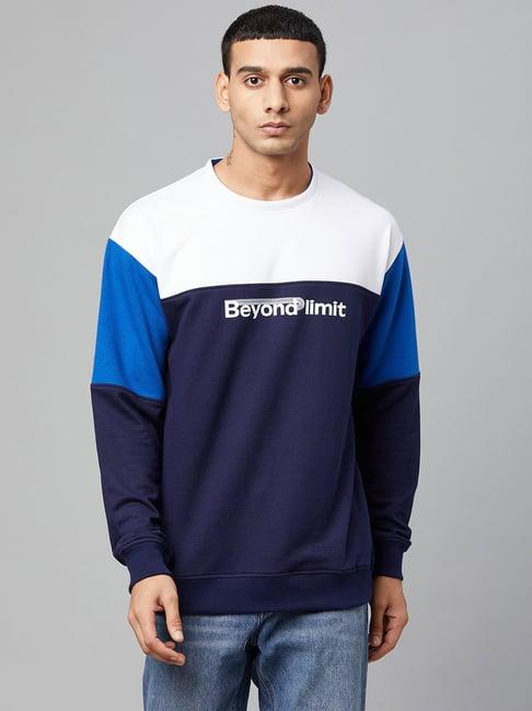 club york navy & white regular fit color-block sweatshirt