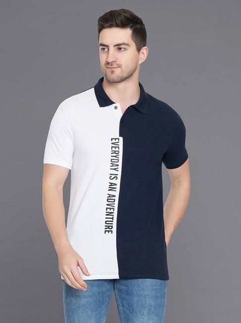 club york navy & white regular fit colour-block t-shirt