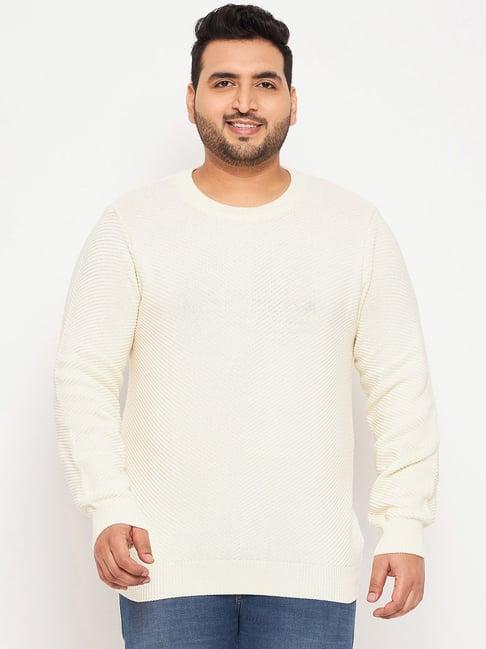 club york off white regular fit self design plus size sweater