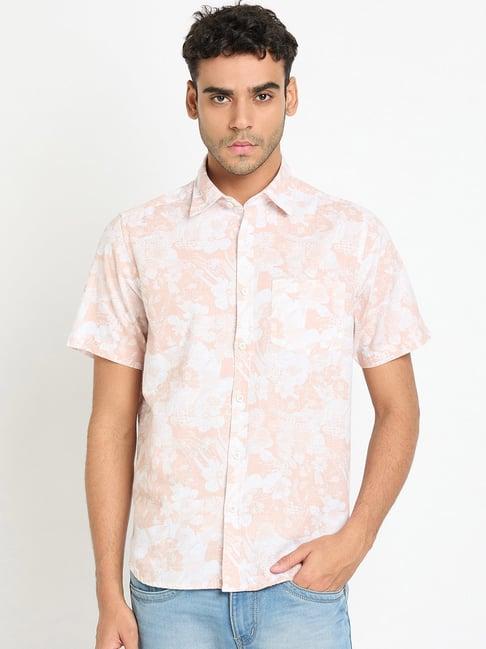 club york peach regular fit floral print shirt