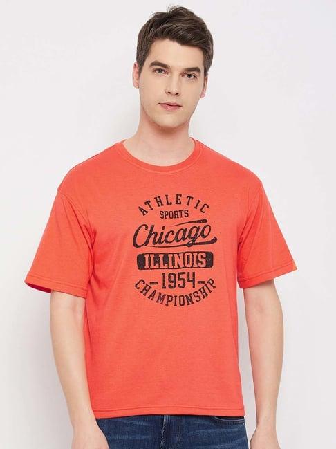 club york peach regular fit printed crew t-shirt