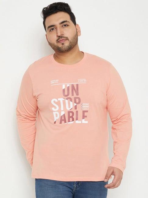 club york peach regular fit printed plus size crew t-shirt