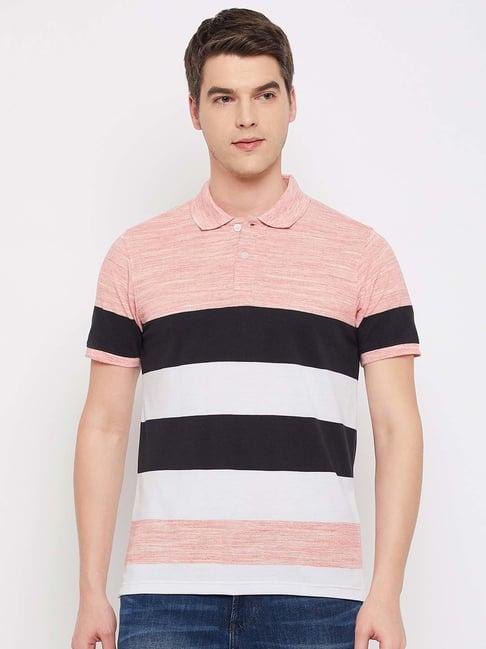 club york peach regular fit striped polo t-shirt