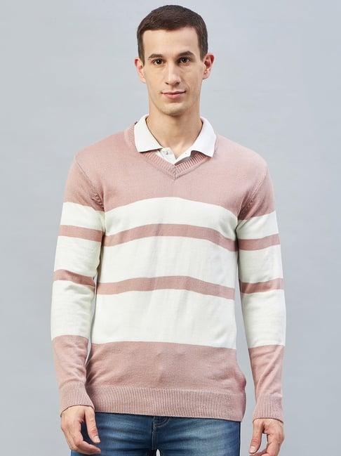 club york pink regular fit v neck striped sweater