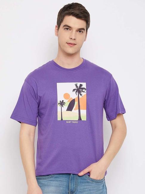 club york purple regular fit printed crew t-shirt