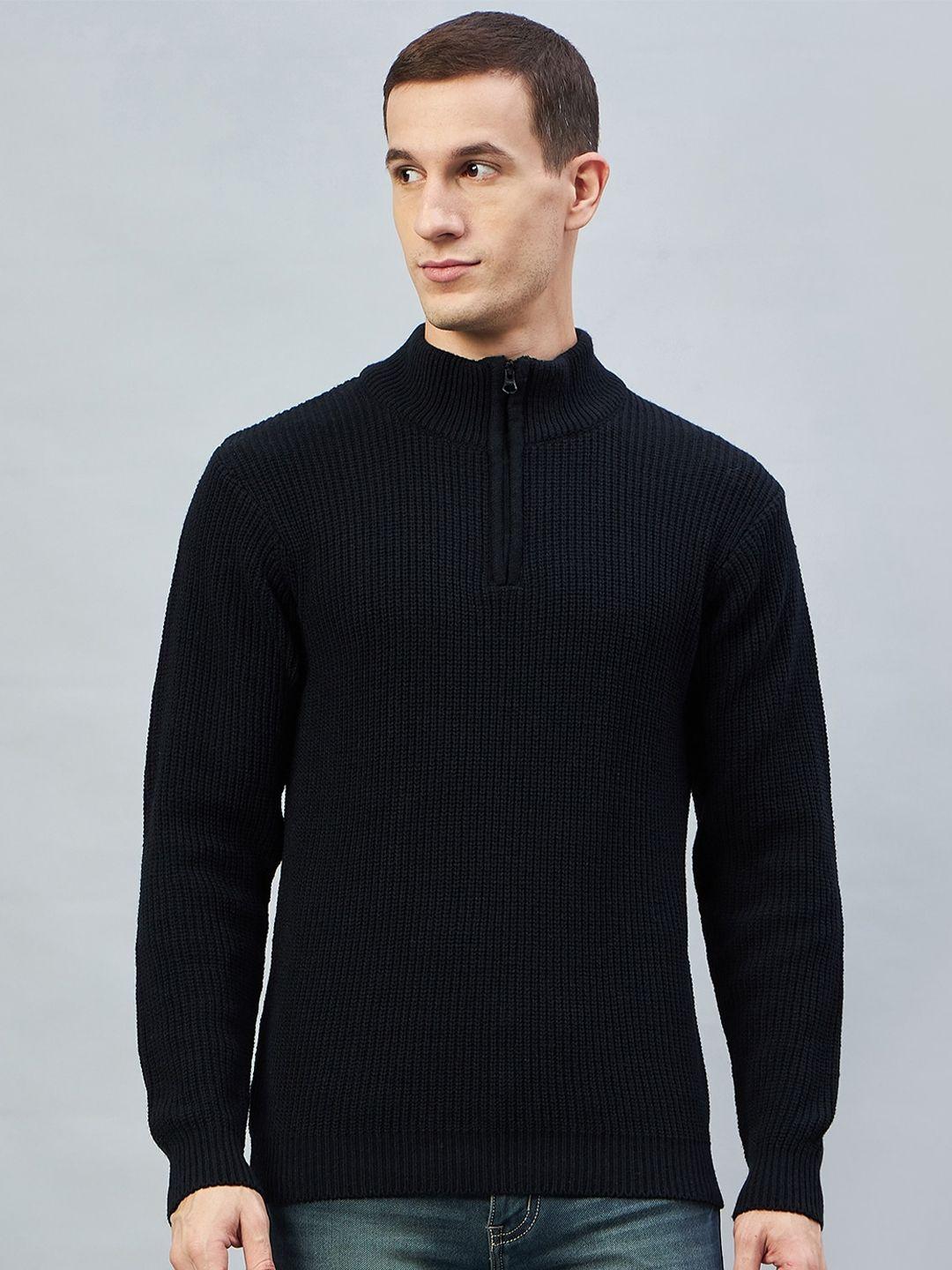 club york ribbed self design mock collar acrylic pullover