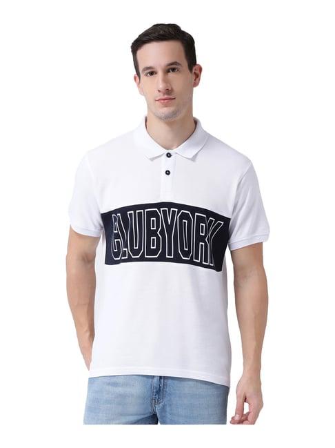 club york white printed polo t-shirt