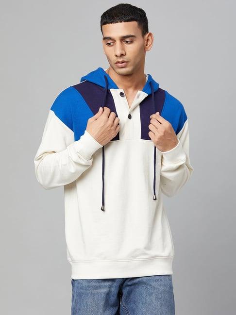 club york white regular fit color-block hooded sweatshirt