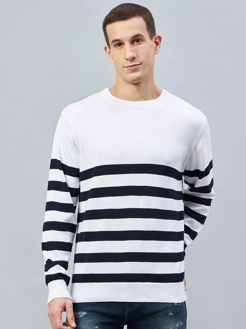 club york white regular fit round neck striped sweater