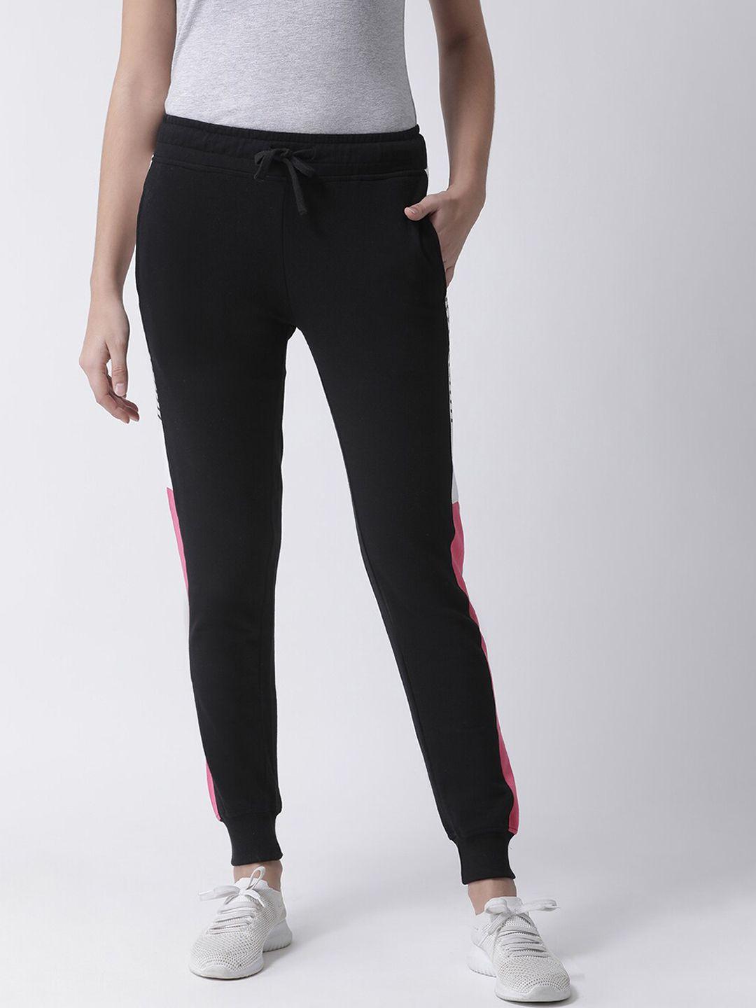 club york women black & white solid slim fit track pants