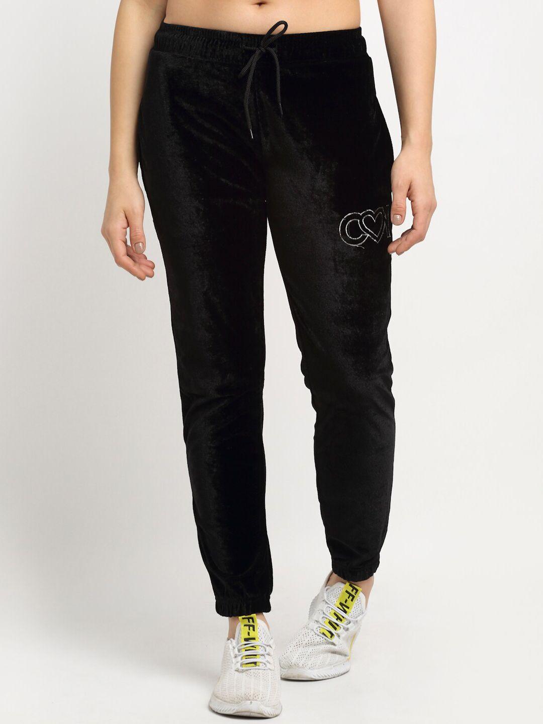 club york women black solid straight-fit joggers