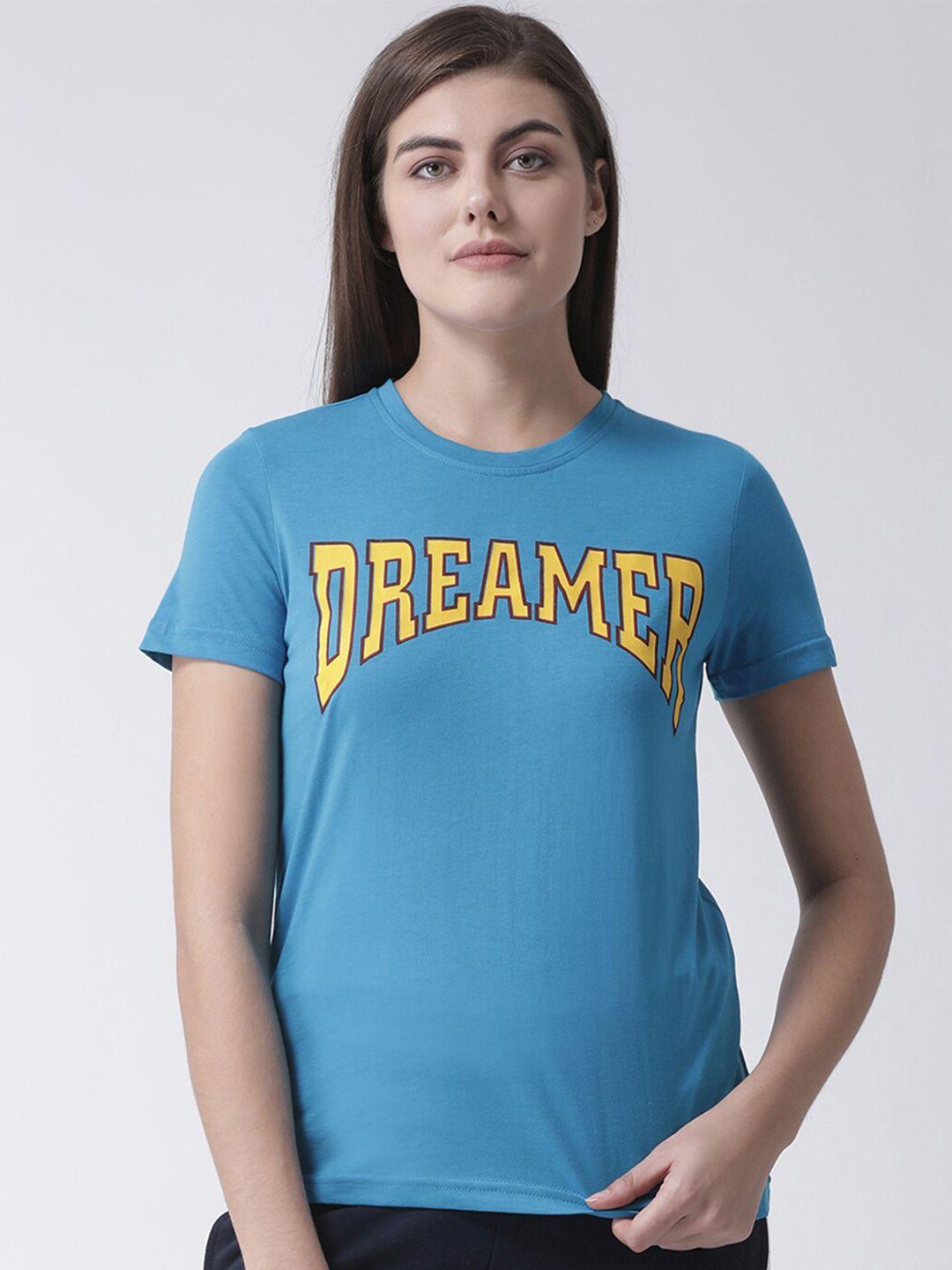 club york women blue typography printed t-shirt