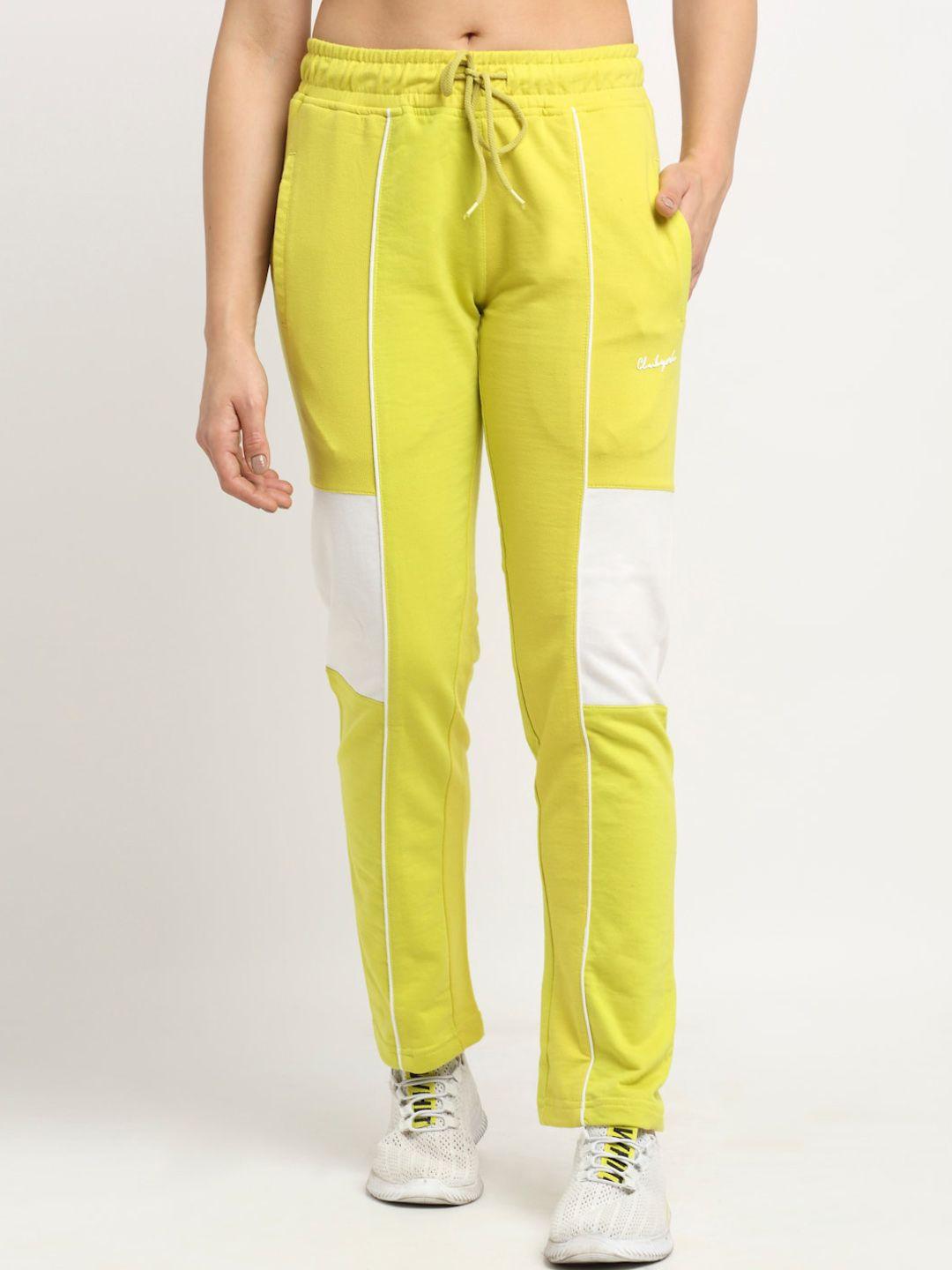 club york women green & white colourblocked track pants