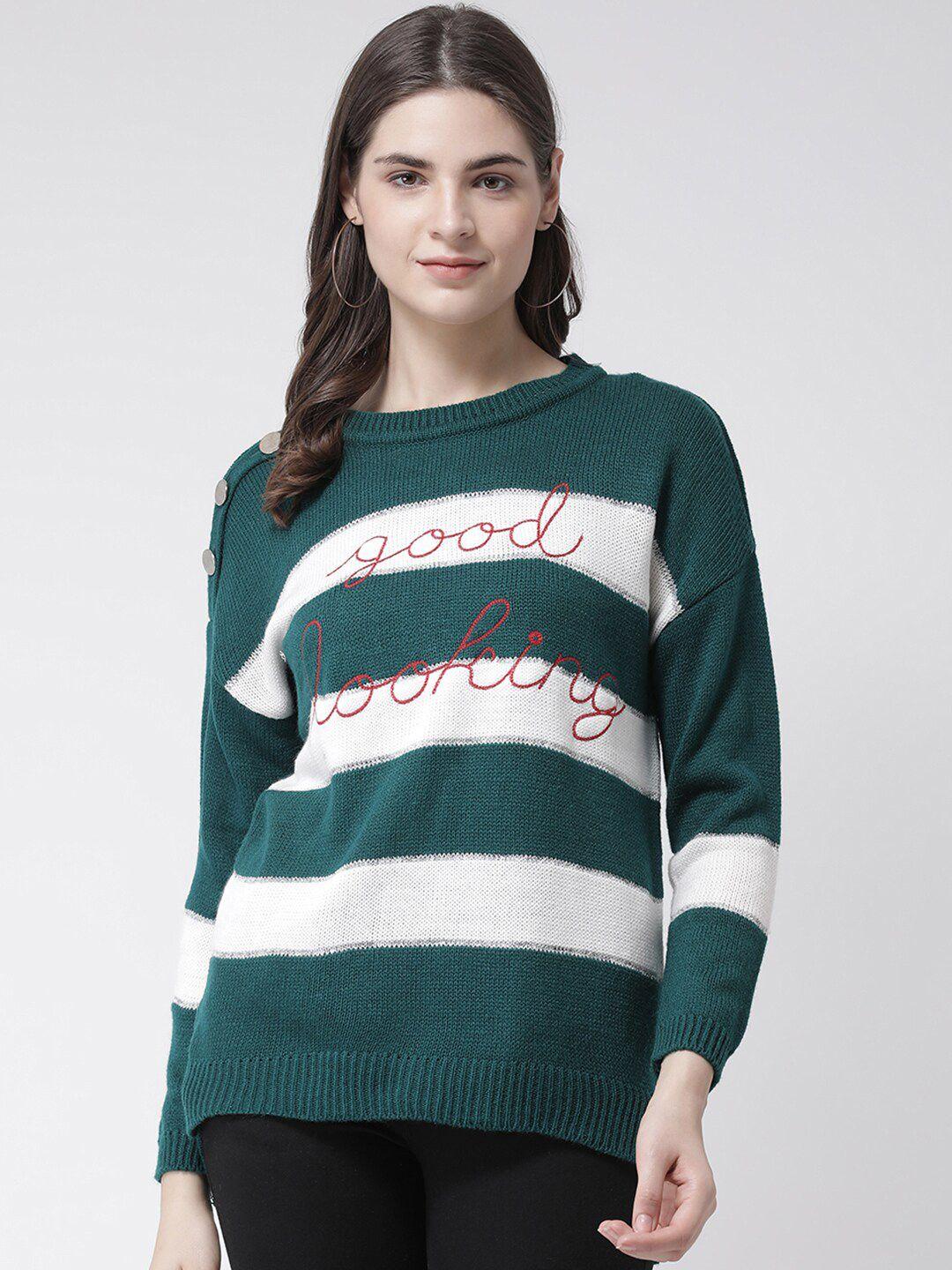 club york women green & white striped pullover