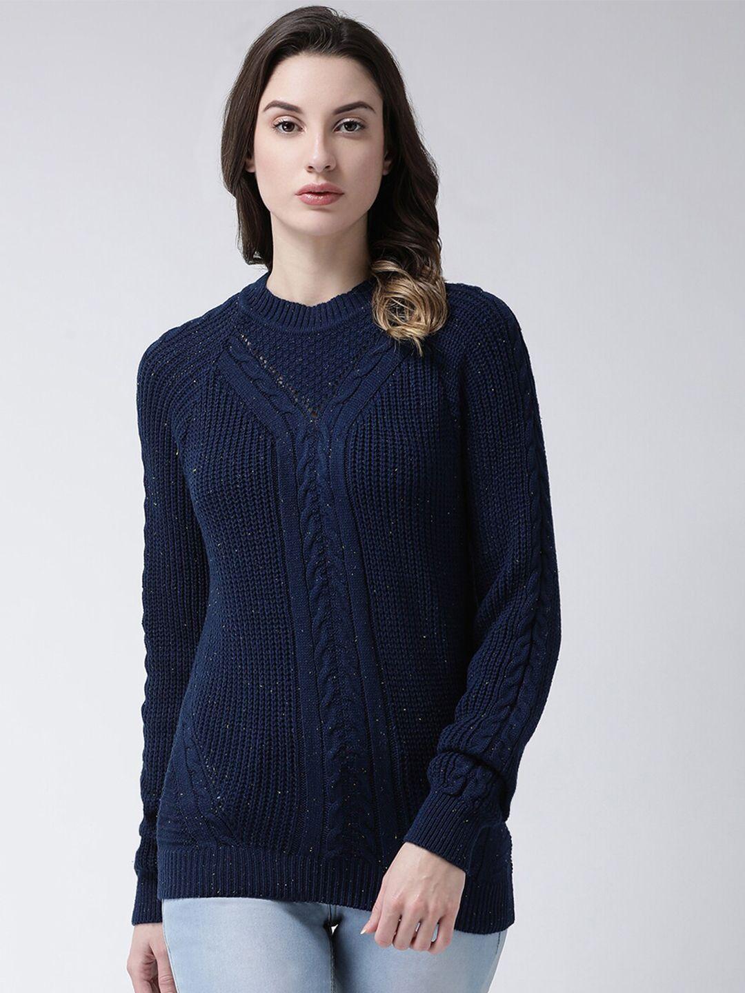 club york women navy blue cable knit pullover