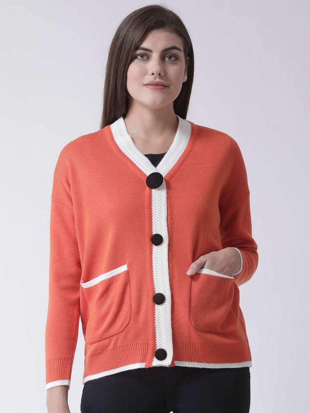 club york women orange & white cardigan