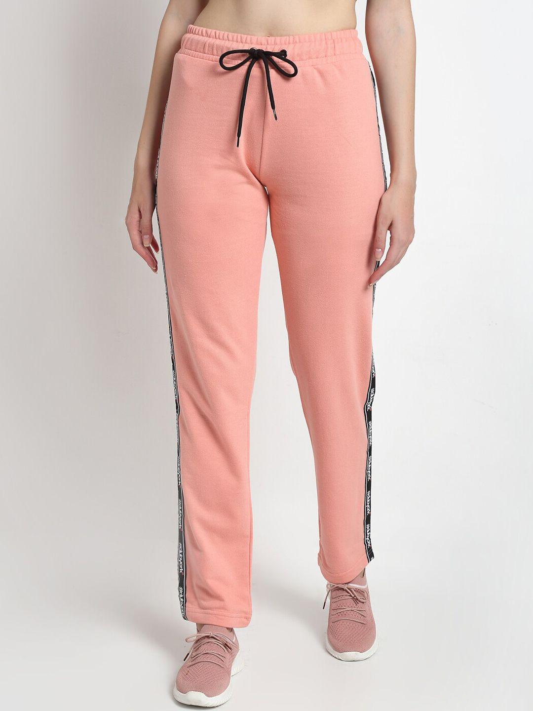 club york women peach solid cotton straight-fit track pants
