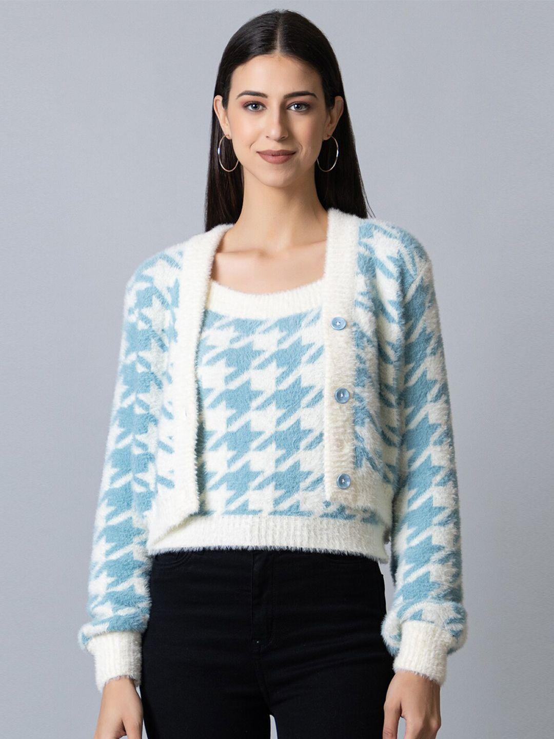 club york women printed acrylic cardigan set