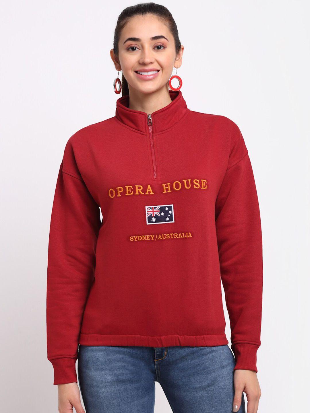 club york women red typography printed sweatshirt