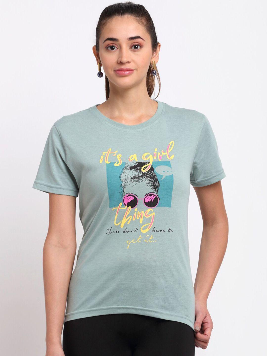 club york women sea green printed t-shirt