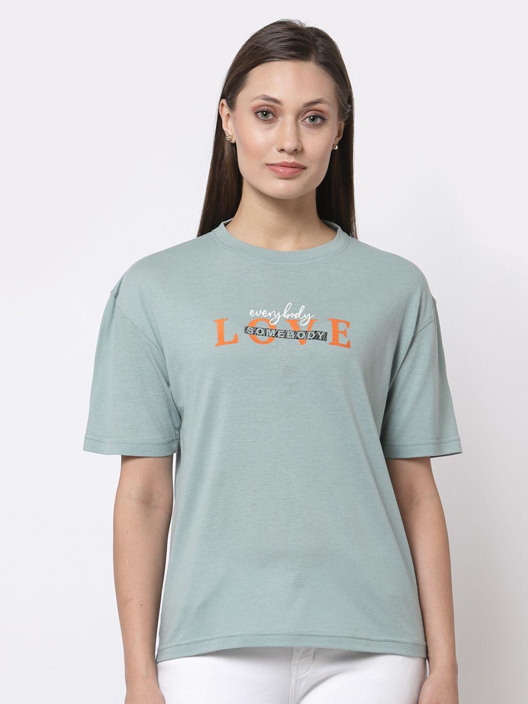 club york women sea green typography printed t-shirt