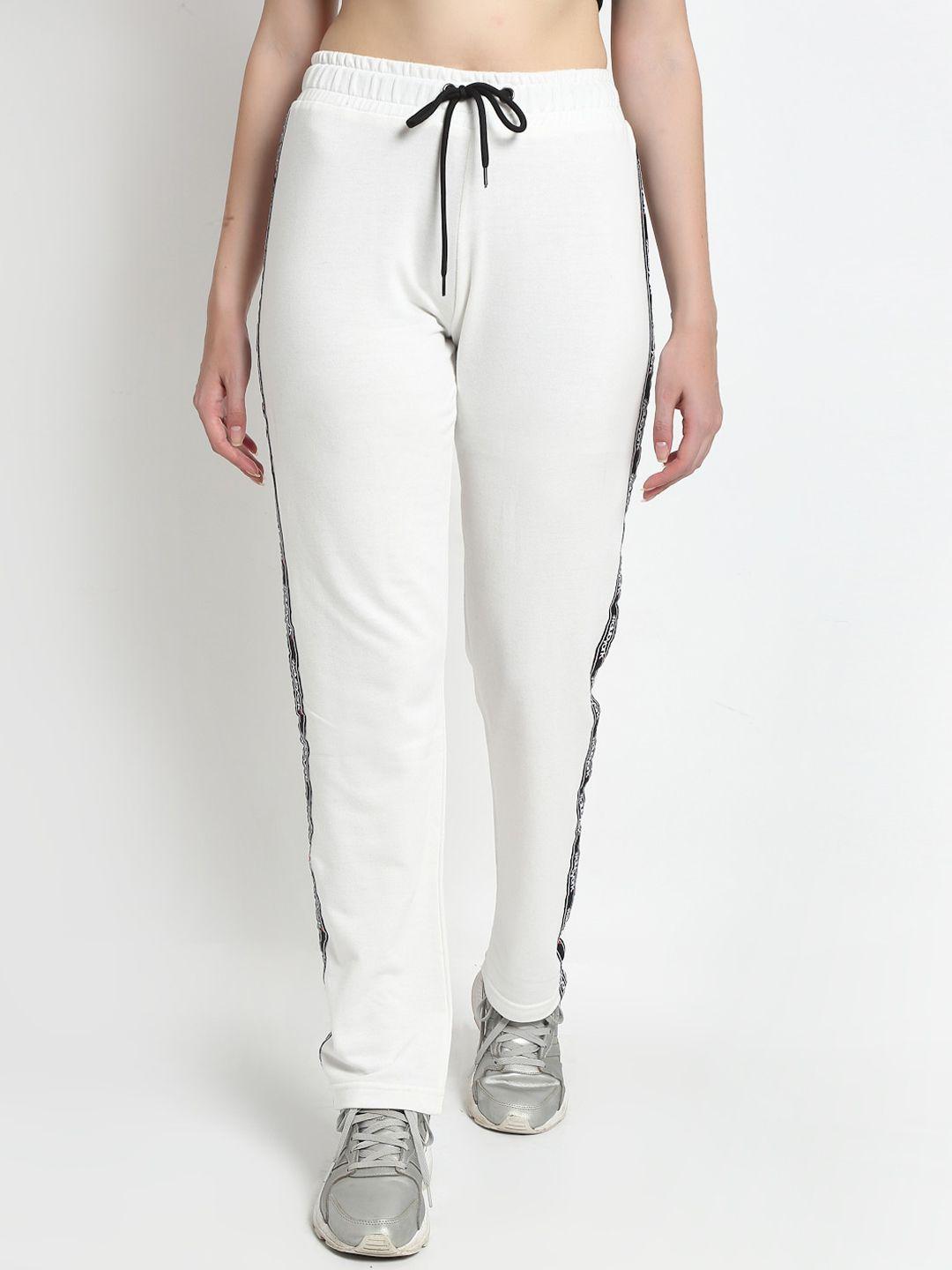 club york women white solid straight-fit track pants