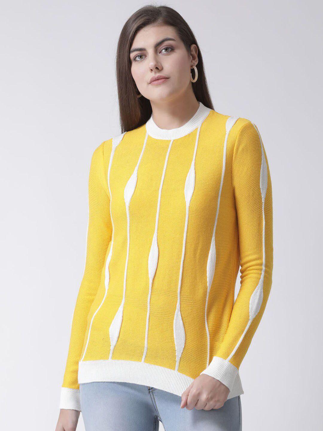 club york women yellow & white self design acrylic pullover