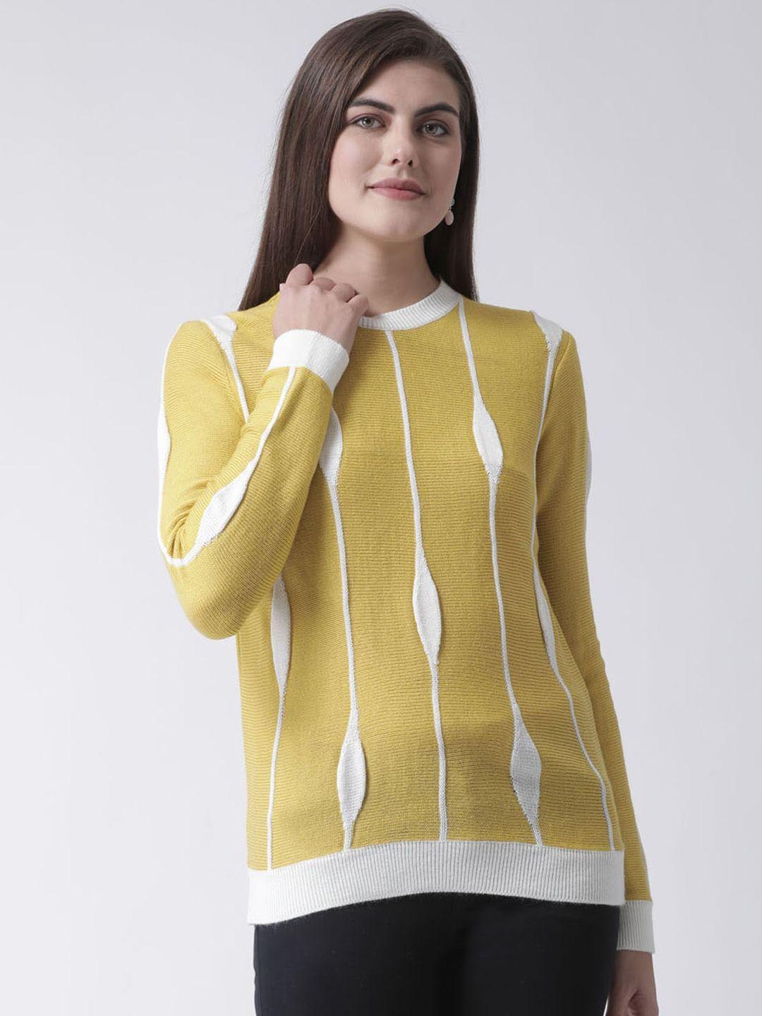 club york women yellow printed pullover acrylic sweater