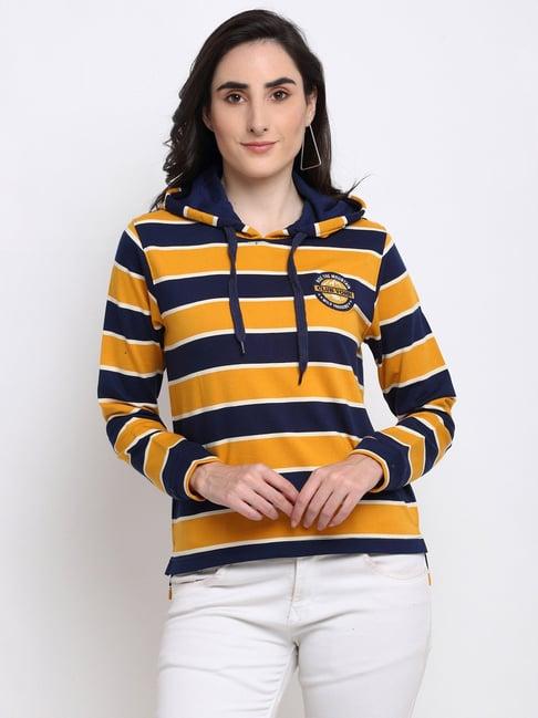 club york yellow & blue striped hooded sweatshirt