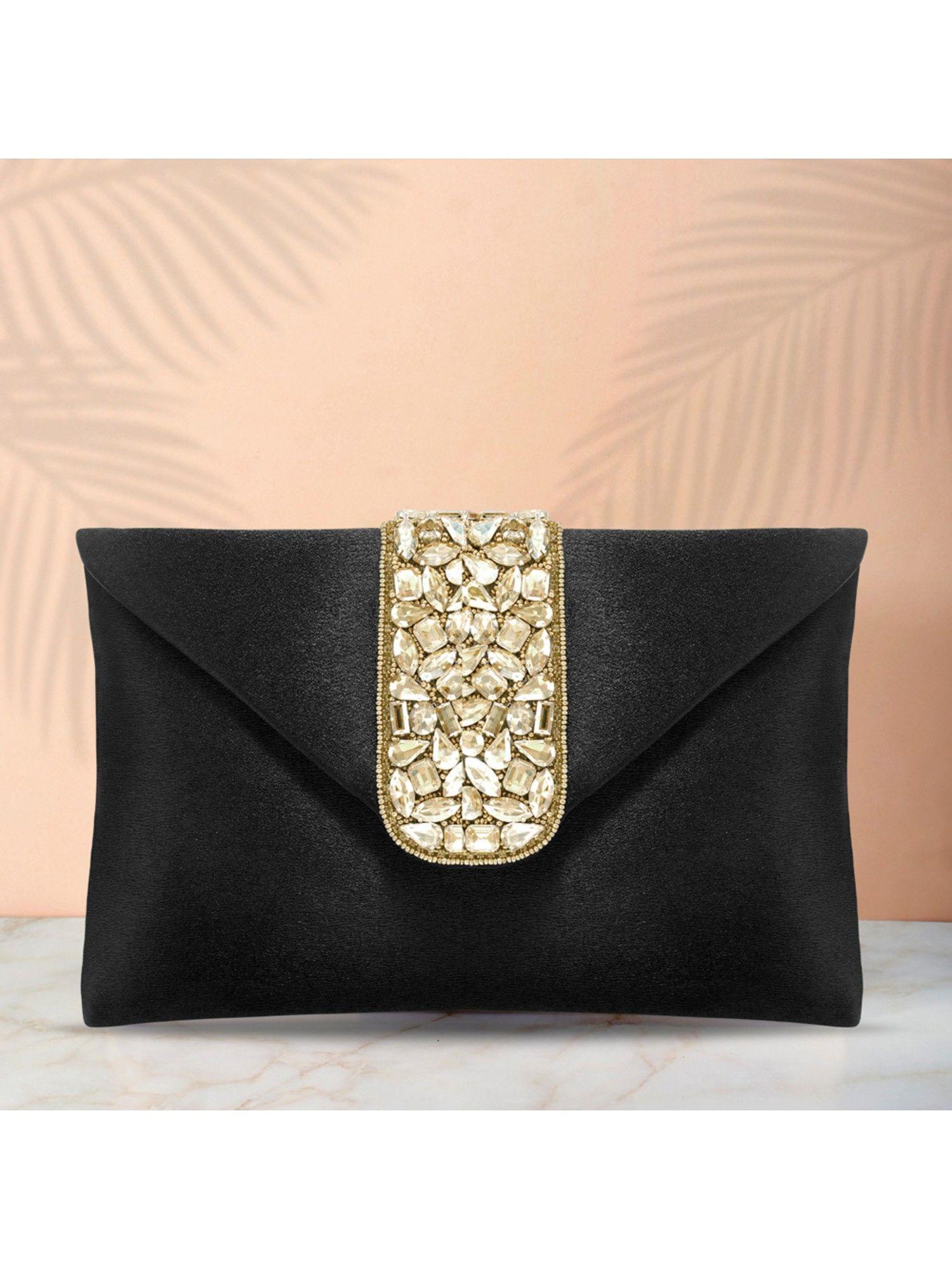 clutch womens purse bridal bag for detachable strap evening sling bag - black-c61bl