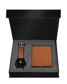 cm-1013wl-tan water-resistant analogue watch & wallet set