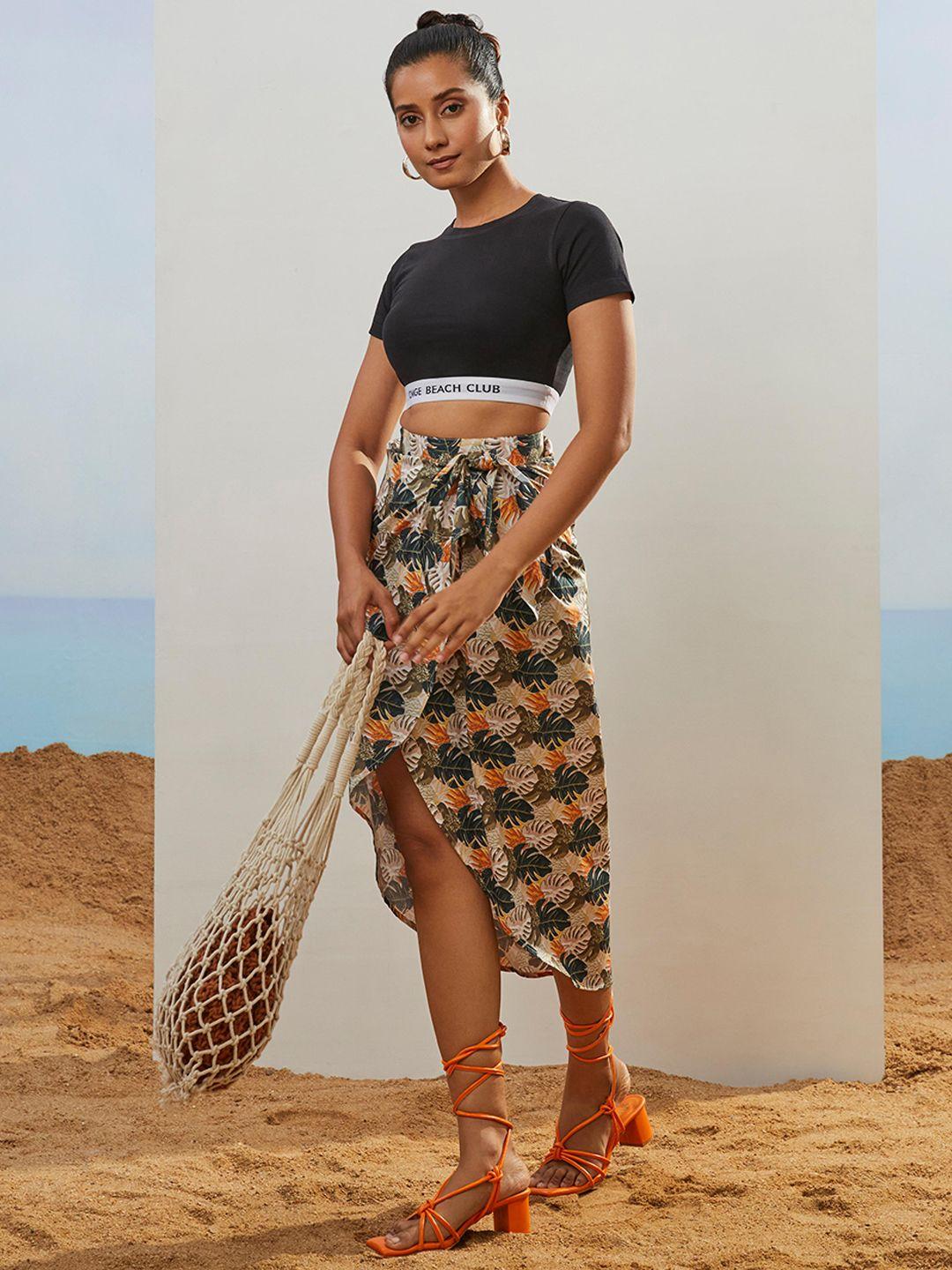 cmge printed pure cotton wrap sarong midi skirt