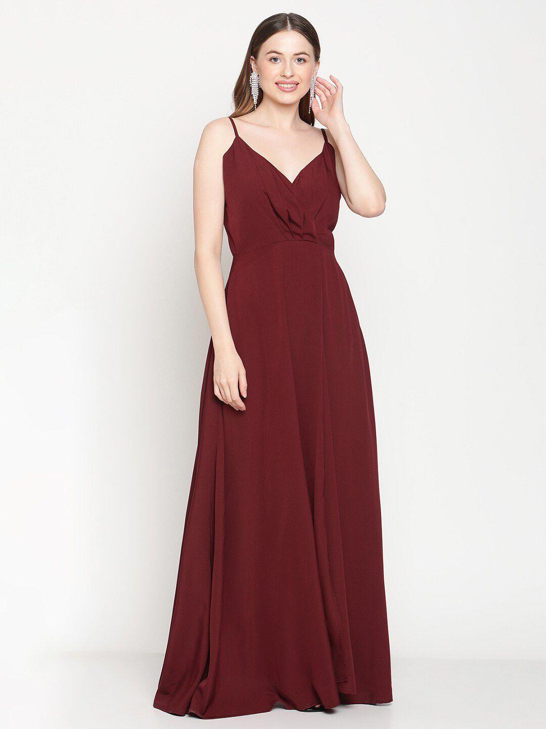 coastland maroon solid crepe maxi dress