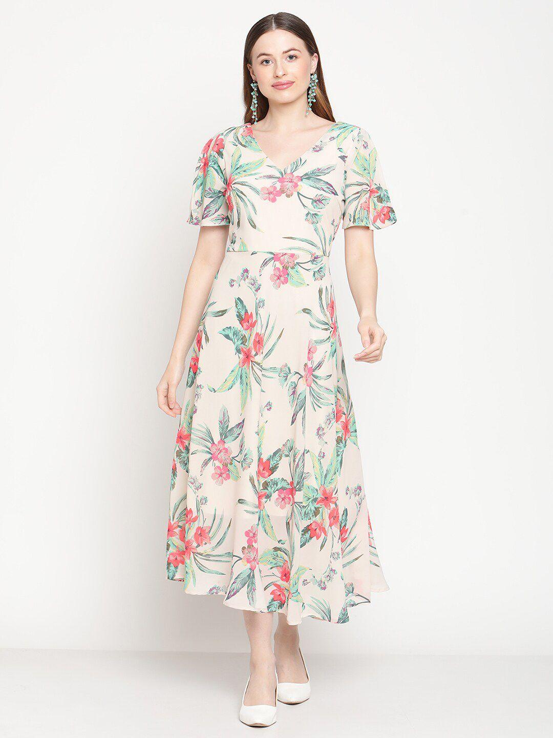 coastland women beige & pink floral maxi dress