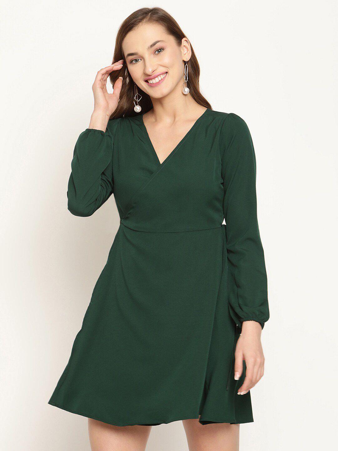 coastland women green crepe a-line dress