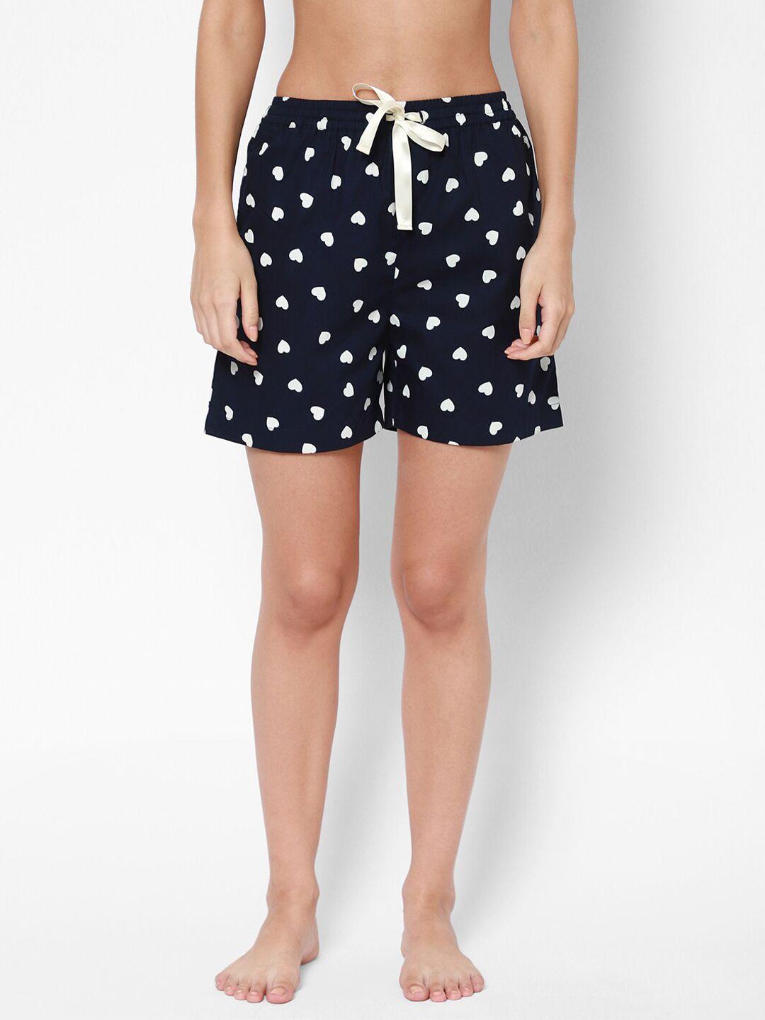 coastland women navy blue & white polka dots printed lounge shorts