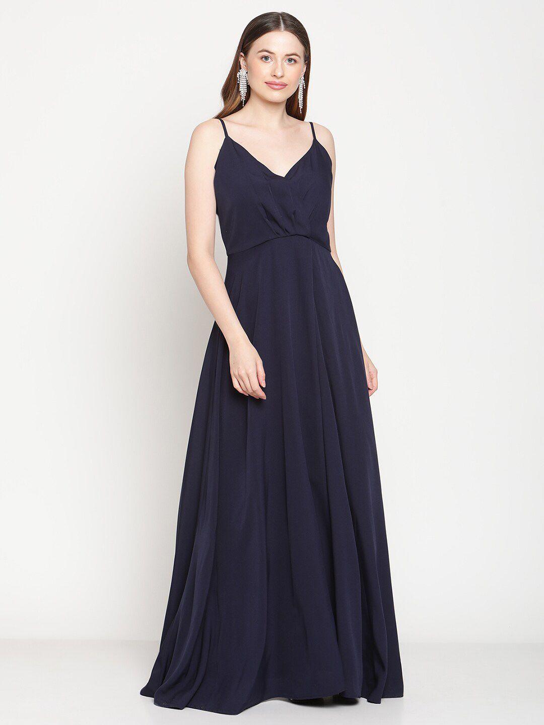 coastland women navy blue solid wrap maxi dress